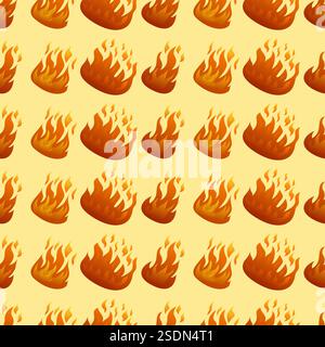 Modèle sans couture avec flamme de feu sur fond jaune. Illustration vectorielle. Illustration de Vecteur