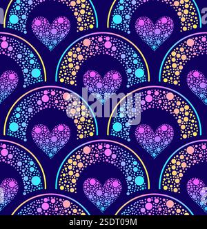 Modèle sans couture de coeurs à pois et d'arcs-en-ciel à pois Illustration de Vecteur