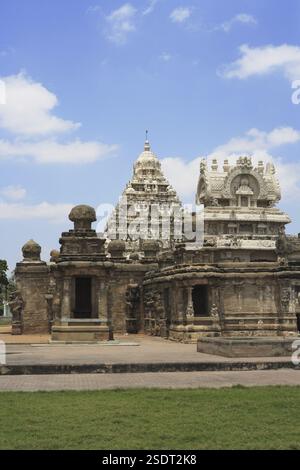 Temple Kailasanatha, architecture du temple dravidien, période Pallava (VIIe - IXe siècle), district Kanchipuram, État Tamil Nadu, Inde, Asie Banque D'Images