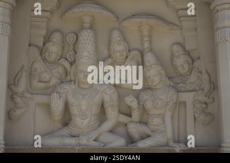Temple Kailasanatha, architecture du temple dravidien, période Pallava (VIIe - IXe siècle), district Kanchipuram, État Tamil Nadu, Inde, Asie Banque D'Images