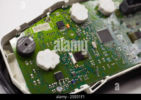 Dispositif technique de microcircuit photo réel de fond, vue de compteur de vitesse de voiture de l'intérieur Banque D'Images