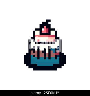 Vecteur dessert pixel. Vecteur de logo de gâteau sucré de dessin animé. Gâteau dans le style des années 80. Vecteur dessert biscuit. Vecteur de logo de cuisson. Texture pour gâteau de jeu. Illustration de Vecteur