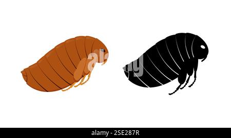 Insecte à puce et sa silhouette montrant un corps segmenté, des jambes et un grand oeil Illustration de Vecteur