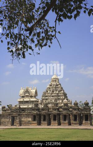 Temple Kailasanatha, architecture du temple dravidien, période Pallava (VIIe - IXe siècle), district Kanchipuram, État Tamil Nadu, Inde, Asie Banque D'Images