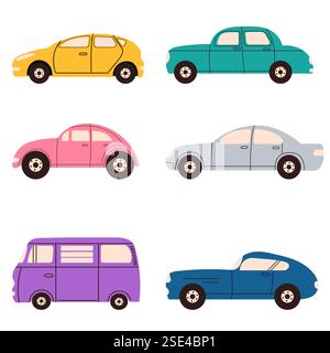 ensemble de voitures dans le vecteur isolé de style doodle Illustration de Vecteur