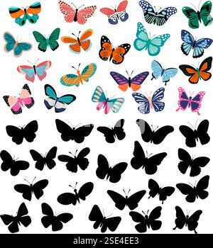 papillons placés dans le style doodle isolé, vecteur Illustration de Vecteur