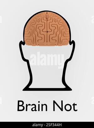 Illustration 3D un cerveau humain dans une silhouette de tête, intitulé Brain Not. Banque D'Images