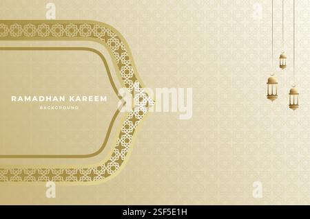 Élégant ornement islamique et fond avec lanterne, dôme arabe et motif en couleur or de luxe. Ramadan kareem, eid moubarak, et concept de festival. Illustration de Vecteur