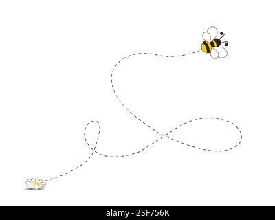La route pointillée du vol d'une abeille. Illustration vectorielle. Illustration de Vecteur