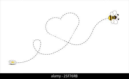 Itinéraire de vol pointillé d'une abeille en forme de coeur. Concept d'amour. Illustration vectorielle. Illustration de Vecteur