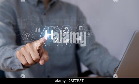 Industrie verte et énergies alternatives pour atteindre zéro émission nette de gaz à effet de serre. qui est un concept pour l'énergie propre de l'hydrogène Banque D'Images