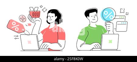 Concept d'achat en ligne. Vente au détail sur Internet, vente, marketing numérique. Illustration vectorielle Illustration de Vecteur