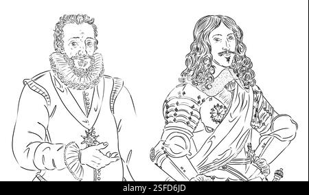 Portraits d'Henri 4 et de son fils Louis 13, rois de France Banque D'Images