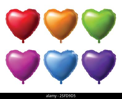 Ensemble de ballons colorés en aluminium en forme de coeur Illustration de Vecteur