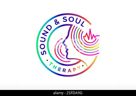 Logo de thérapie sonore et d'âme humaine, logo d'onde sonore, conception de logo de technologie sonore, logo de thérapie cérébrale, battement cardiaque de fréquence d'onde, thérapie mentale Illustration de Vecteur