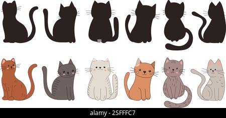 chats assis dans le vecteur isolé de style plat Illustration de Vecteur