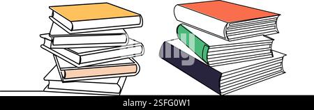 pile de livres dessin de ligne continue vecteur isolé Illustration de Vecteur
