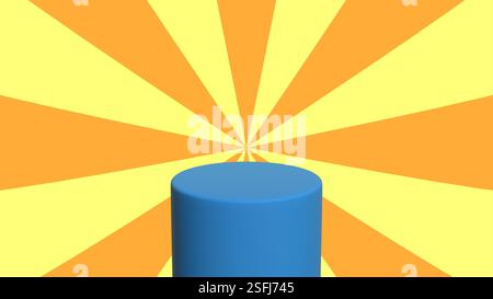 fond orange et jaune rayé radial abstrait avec piédestal bleu Banque D'Images