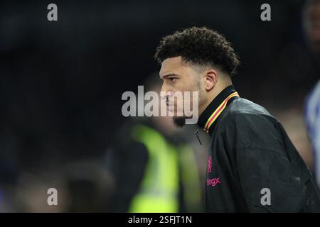 Jadon Sancho du Chelsea FC lors du match de 4e tour Brighton & Hove Albion FC contre Chelsea FC Emirates FA Cup au American Express Stadium, Brighton & Hove, Angleterre, Royaume-Uni le 8 février 2025 crédit : Megan Ewens/Every second Media crédit : Every second Media/Alamy Live News Banque D'Images