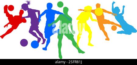 Soccer Football joueurs masculin femmes silhouettes Illustration de Vecteur