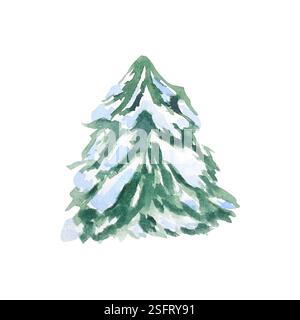 Sapin et pin dans la neige illustration aquarelle dessinée à la main. Nature dans la forêt, épicéa enneigé. Illustration isolée pour la création de Winte Banque D'Images