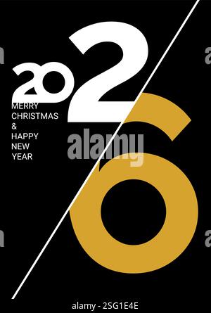 Une carte de vœux créative combine une typographie moderne avec un message festif de joyeux Noël et bonne année 2026, avec des contrastes Illustration de Vecteur