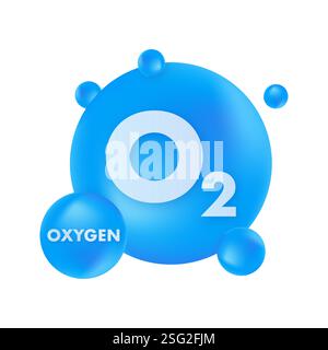 Molécule d'oxygène O2 avec atomes environnants formant une sphère bleue Illustration de Vecteur