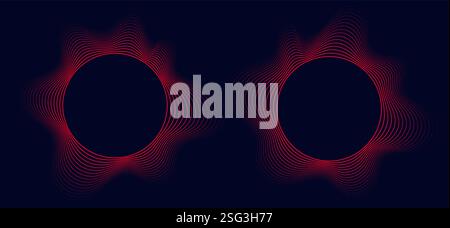 Cadres ronds d'ondes sonores, motif de lignes circulaires, formes courbes radiales, conception concentrique géométrique. Illustration de Vecteur