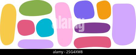 Ensemble de cadres de zone de texte mignons dans le style doodle. Formes organiques pour les balises, la parole ou les bulles de citation isolées sur fond blanc. Formes géométriques asymétriques dessinées à la main. Illustration vectorielle plate. Illustration de Vecteur