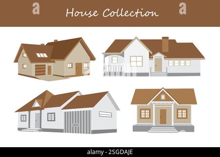 collection maison dans un style différent. Illustration vectorielle. Illustration de Vecteur