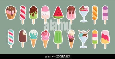 Ensemble de cliparts de dessin coloré popsicle. Crème glacée et popsicle été icône clip art avec délicieux et sucré saveur illustration vectorielle dessert Illustration de Vecteur