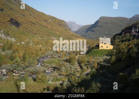 La vue depuis le train Flamsbana à la gare de myrdal Banque D'Images