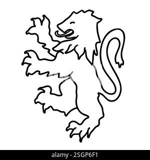 Harry Potter Gryffindor symbole de lion dans le style de dessin animé doodle. Logo d'emblème animal lion. Illustration vectorielle noire isolée sur fond blanc. Illustration de Vecteur
