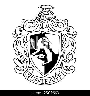 Logo de l'emblème Harry Potter Hufflepuff dans le style de dessin animé doodle. Illustration vectorielle isolée sur fond blanc. Illustration de Vecteur