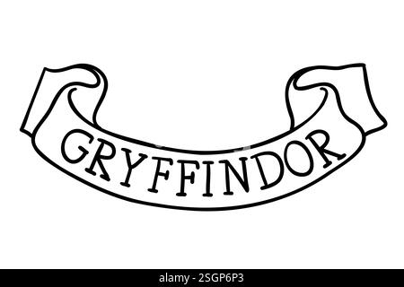 Harry Potter Gryffindor parcourt dans le style doodle. Illustration vectorielle isolée sur fond blanc. Illustration de Vecteur