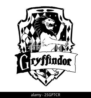 Logo Harry Potter Gryffindor dans le style doodle. Poudlard Legacy jeu. École magique de sorcellerie et de sorcellerie. Illustration vectorielle isolée sur w Illustration de Vecteur