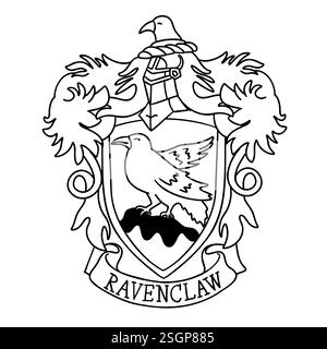 Logo de l'emblème Harry Potter Ravenclaw dans le style de dessin animé doodle. Illustration vectorielle isolée sur fond blanc. Illustration de Vecteur