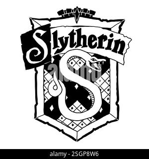 Logo Harry Potter Slytherin dans le style doodle. Poudlard Legacy jeu. École magique de sorcellerie et de sorcellerie. Illustration vectorielle isolée sur wh Illustration de Vecteur