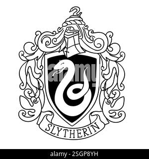 Logo emblème Harry Potter Slytherin dans le style de dessin animé doodle. Illustration vectorielle isolée sur fond blanc. Illustration de Vecteur