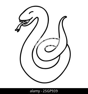 Harry Potter Slytherin Snake symbole dans le style de dessin animé doodle. Logo d'emblème animal lion. Illustration vectorielle noire isolée sur fond blanc. Illustration de Vecteur