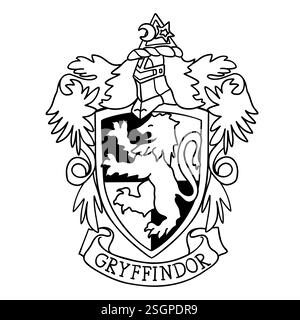 Logo de l'emblème Harry Potter Gryffindor dans le style de dessin animé doodle. Illustration vectorielle isolée sur fond blanc. Illustration de Vecteur