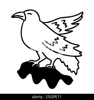 Harry Potter Ravenclaw Raven symbole dans le style de dessin animé doodle. Logo d'emblème animal lion. Illustration vectorielle noire isolée sur fond blanc. Illustration de Vecteur