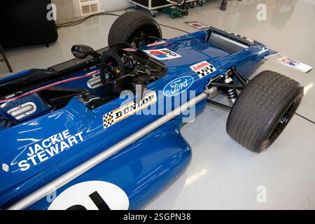 Vue du cockpit de Jackie Stewart 1970 701 Mars, de Formule Un voiture dans laquelle il a remporté le Grand Prix d'Espagne. Banque D'Images