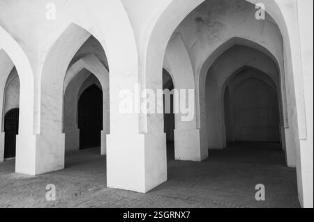 Arcs noirs et blancs dans la mosquée Kok Gumbaz à Shahrisabz, Ouzbékistan Banque D'Images