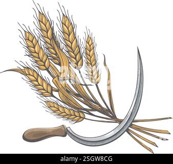 Bouquet d'épis de blé et de faucille Illustration de Vecteur