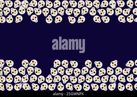 Sugar Skulls Haut et bas cadre rectangulaire décoratif bordure jour de l'espace de copie morte modèle. Illustration vectorielle isolée cartes de voeux ou d'invitation, affiche ou bannière promotionnelle web, dépliant, étiquette Illustration de Vecteur