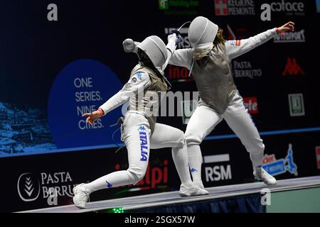 Turin, Italie, Italie. 9 février 2025. Italie, Turin 9 février 2025 Inalpi Arena . Grand Prix FIE Inalpi Trophée de Foil 2025.Anna Cristino ITA jouer contre FAVARETTO Martina ITA lors du FOMENS's Foil Grand Prix Fie Inalpi Trophée de Foil 2025 à Turin. (Crédit image : © Tonello Abozzi/Pacific Press via ZUMA Press Wire) USAGE ÉDITORIAL SEULEMENT! Non destiné à UN USAGE commercial ! Banque D'Images