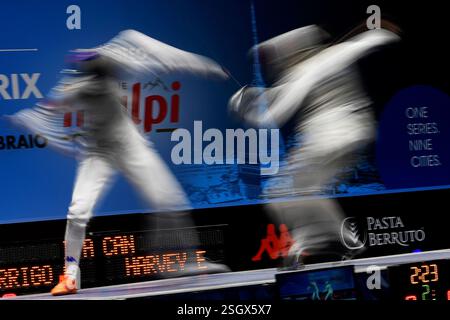 Turin, Italie, Italie. 9 février 2025. Italie, Turin 9 février 2025 Inalpi Arena . Grand Prix FIE Inalpi Trophée de Foil 2025.ERRIGO Arianna ITA jouer contre Eleanor Harvey CAN lors du Foil's Fomens's Foil Grand Prix Fie Inalpi Trophée de Foil 2025 à Turin. (Crédit image : © Tonello Abozzi/Pacific Press via ZUMA Press Wire) USAGE ÉDITORIAL SEULEMENT! Non destiné à UN USAGE commercial ! Banque D'Images