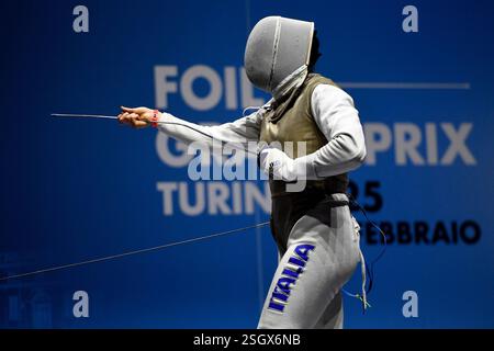 Turin, Italie, Italie. 9 février 2025. Italie, Turin 9 février 2025 Inalpi Arena . Grand Prix FIE Inalpi Trophée de Foil 2025.Anna Cristino ITA jouer contre FAVARETTO Martina ITA lors du FOMENS's Foil Grand Prix Fie Inalpi Trophée de Foil 2025 à Turin. (Crédit image : © Tonello Abozzi/Pacific Press via ZUMA Press Wire) USAGE ÉDITORIAL SEULEMENT! Non destiné à UN USAGE commercial ! Banque D'Images