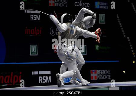 Turin, Italie, Italie. 9 février 2025. Italie, Turin 9 février 2025 Inalpi Arena . Grand Prix FIE Inalpi Trophée de Foil 2025.Anna Cristino ITA jouer contre FAVARETTO Martina ITA lors du FOMENS's Foil Grand Prix Fie Inalpi Trophée de Foil 2025 à Turin. (Crédit image : © Tonello Abozzi/Pacific Press via ZUMA Press Wire) USAGE ÉDITORIAL SEULEMENT! Non destiné à UN USAGE commercial ! Banque D'Images